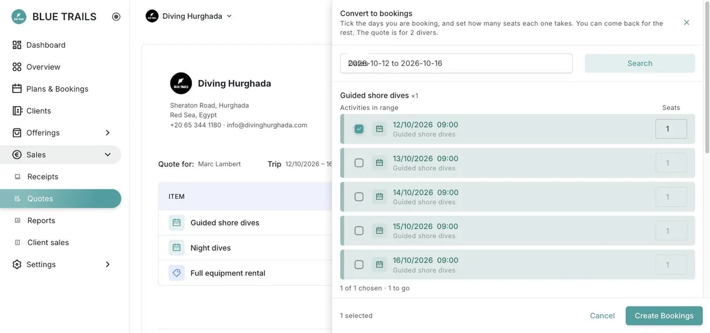 Converting an approved quote into bookings