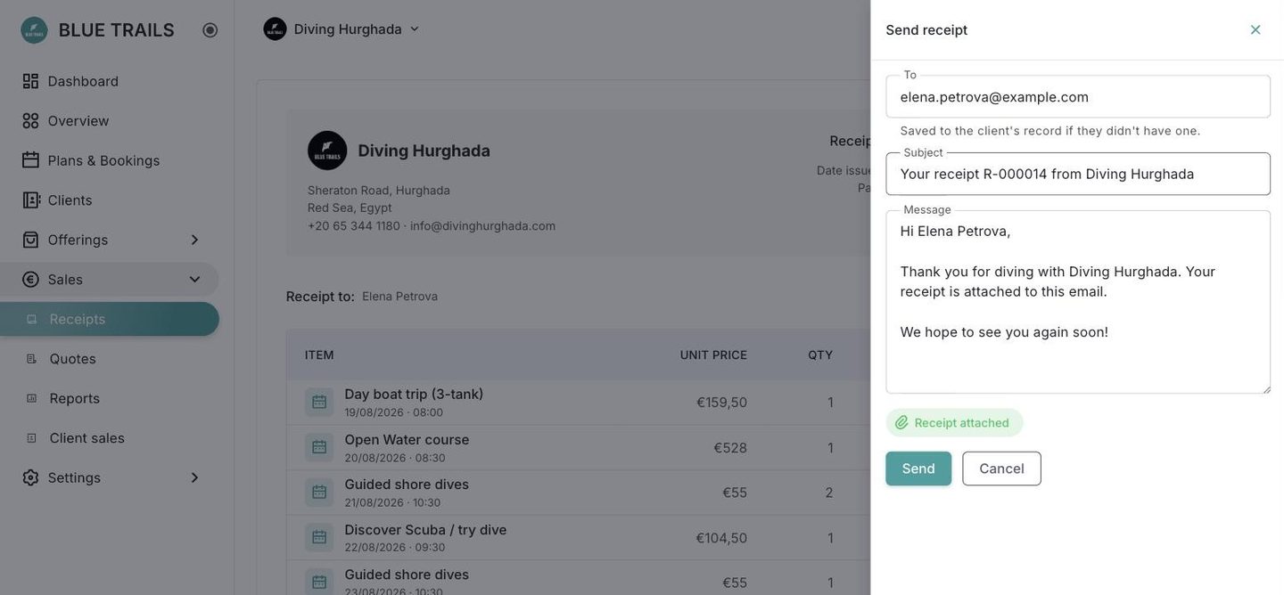 Sending a receipt by email